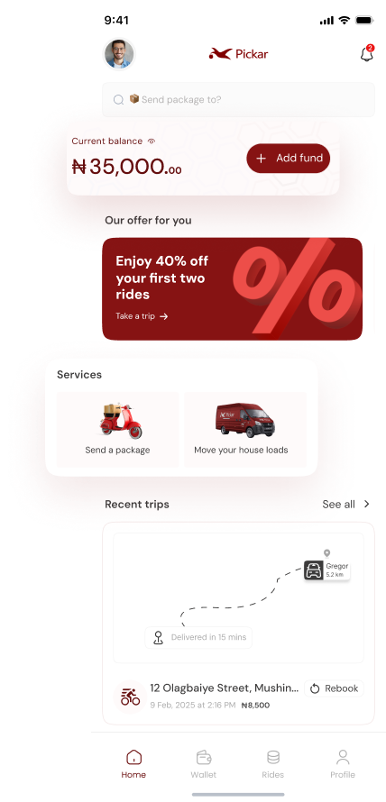 Pickar app — main dashboard